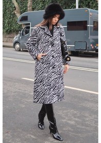 Resim Zebra Desenli Kaşe Kaban 7124 Gri 
