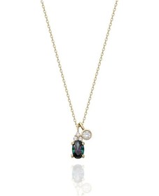 Resim 925 Ayar Gümüş Kolye -1.3Ct Mistik Topaz Aleksantrıt Oval Taşlı-Sarı 