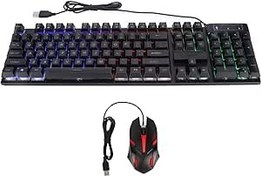 Resim Oyun klavyesi ve fare kombinasyonu, LED arka plan aydınlatmalı 104 tuşlu klavye, ergonomik oyun faresi ve klavye, taşınabilir mini klavye ve fare seti, bilgisayar, bilgisayar için (blavk) 