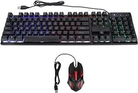 Resim Oyun klavyesi ve fare kombinasyonu, LED arka plan aydınlatmalı 104 tuşlu klavye, ergonomik oyun faresi ve klavye, taşınabilir mini klavye ve fare seti, bilgisayar, bilgisayar için (blavk) 