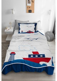 Resim Denizci Gemi Desenli Tek Kişilik Pike ( Yastık Kılıflı ) 