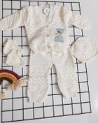 Resim Sevimli Kedicik Triko Şapkalı Patikli Bebek Dörtlü Takım 