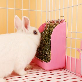 Resim 1 adet Yer Tasarruflu Tavşan Saman Besleyici, Hafif Yay Tasarımı ile Isırılmaya Dayanıklı Metal Kenarlar, Döner Kilitli Pratik Küçük Hayvan Besleme Cihazı, Tavşanlar için Plastik Malzeme 