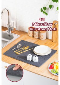 Resim Porsima 3139-3 2li Mikrofiber Tezgah Üstü Kurutma Matı Kurulama Bezi Süper Emici Bulaşıklık Antrasit Antrasit 