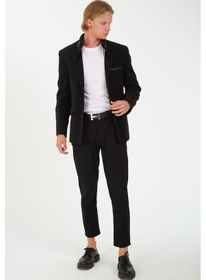 Resim Sposo 1675 Hakim Yaka Düğmeli Yünlü Kaşe Siyah Erkek Kaban Siyah 