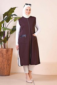 Resim Kadin Deri Cepli Buyuk Beden Uzun Yelek - ACI KAHVE / 7XL 