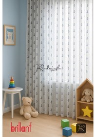 Resim Tül Perde Brillant Marka Denizci Çapalı Desen Örme Kumaş Etek Sarımlı Ekru 