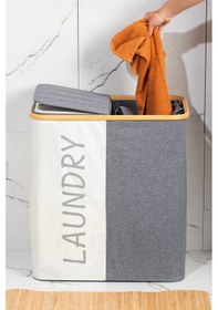 Resim Porsima Mio-103 Bambu 2 Bölmeli Banyo Kirli Çamaşır Sepeti Banyo Düzenleyici Sepet 59x53,5 Cm Renkli 