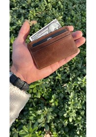 Resim Unisex Antik Kahve Mini Design Gerçek Hakiki Deri Kartlık Cüzdan Erkek-kadın Kahverengi 