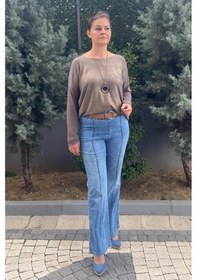Resim Mia Butik Kadın Mavi İspanyol Paça Full Likralı Kot Pantolon Mavi 