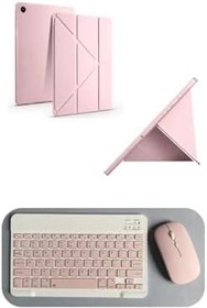 Resim Galaxy A11+ Plus Uyumlu Standlı Tablet Kılıfı + Kablosuz Klavye Mouse Set (Pembe) 