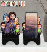 Resim Bk Gift Kişiye Özel Aile Karikatürlü Ahşap Biblo Telefon Standı-8 