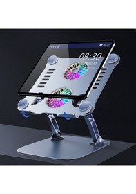 Resim Ayarlanabilir Metal Laptop Standı Rgb Çift Fanlı Premium Serisi Notebook Tutucu Alüminyum Apple Uyumlu MacBook Yükseltici 