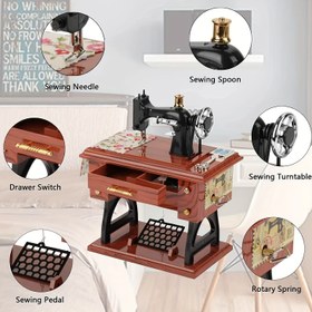 Resim Vintage Dikiş Müzik Kutusu, Doğum Günü Hediyesi için Mini Retro Saatli Müzik Kutusu. Anneler Günü hediyeleri, anlamlı hediyeler 