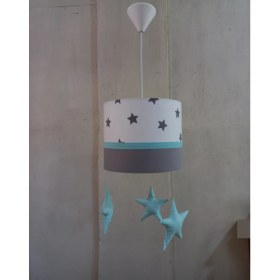 Resim Onay Avize Yeşil Sarkıtlı Yıldızlı M-369 Kumaş Kaplama Avize Çocuk Odası ve Bebek Odası Avize Aydınlatma Sarkıt 