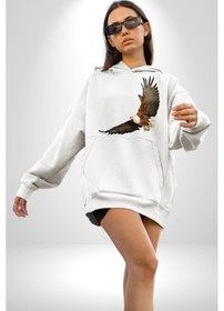Resim Kartal Özgürlük Kadın Erkek Beyaz Kapüşonlu Sweatshirt Hoodie Beyaz 