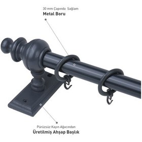 Resim Antrasit Raysız Ahşap Rustik Perde Askısı - 100 Cm 