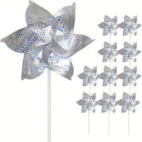 Resim 10 Adet Işıltılı Yansıtımlı Rüzgar Değirmenleri - Dayanıklı Plastik, Elektrik Gerektirmez, Bahçe, Avlu, Çiftlik Dekoru & Kuş Durdurucu İçin İdeal - Noel, Yeni Yıl, Paskalya, Bağımsızlık Günü Kutlamaları İçin Mükemmel, Bahçe İçin Rüzgar Değirmenleri 