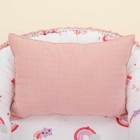 Resim Babynest ve Yastık - Çift Taraflı - Pudra Muslin - Pembe Gökkuşağı 