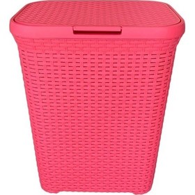Resim Pembe, Hasır Desenli Kapaklı Çamaşır Sepeti 55x43x33cm 