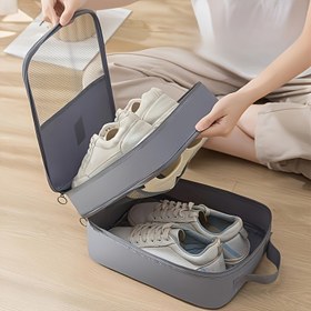 Resim 2-in-1 Seyahat Ayakkabı Saklama Çantası - Büyük Kapasiteli Asılı Organizatör, Fileli Yan Cep Detayları, Yerden Tasarruf Sağlayan Tasarım, Makine Yıkanabilir Polyester, Çoklu Renk Seçenekleri, Ayakkabı Saklama Kutusu 