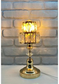Resim Modern Dekoratif Gold Metal Ayaklı Kristal Kademeli Taşlı Abajur Gold 