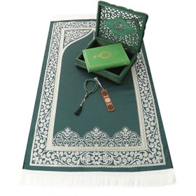 Resim İkranur Hediyelik Ahşap Kitaplık Ve Kuran Rahlesi, Seccade, Tesbih, Kur'an-ı Kerim, Ayraçlı Paket - Yeşil 