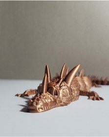 Resim 55 Cm Bakır Renkli Dev Ejderha Figürü 3d Baskı Ejderha Heykeli Metalik Görünümlü Tasarım 
