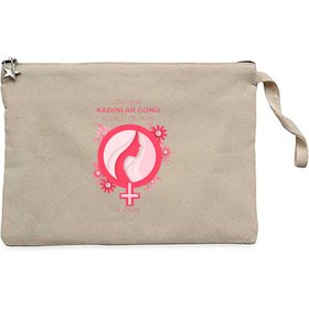 Resim Dünya Kadınlar Günü Krem Clutch Astarlı Cüzdan / El Çantası - Krem 