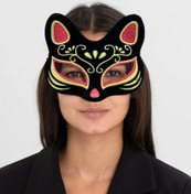 Resim NessiWorld Siyah Renk Süet Kaplama Üzeri Kırmızı Sarı Simli Kedi Maskesi 17x14 cm 