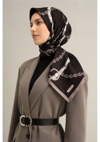 Resim Armine Desenli Ipek Sura Eşarp 9346- 11 - Siyah - Gri Siyah - Gri 