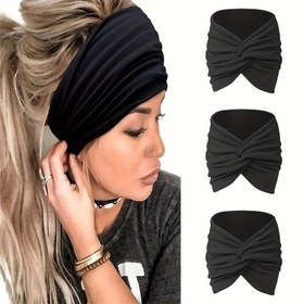 Resim 3'lü Set Geniş Kenarlı Saç Bandı Yoga Spor Koşu Başlığı Kaymaz Elastik Ter Emici Saç Bandı 