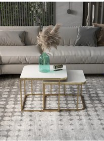 Resim Uslucan Alışveriş Orta Sehpa Damla İkili Lüx Gold Beyaz Çok Renkli 