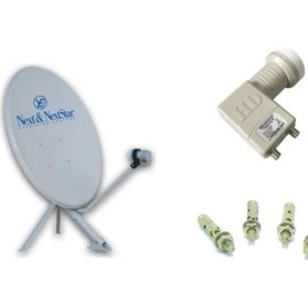 Resim Next Televizyon Çift Çanak Anten Takım 4K Full Hd Tv Uyumlu 75Cm Çanak Anten + Dörtlü Lnb + Kablo + Dısecq 