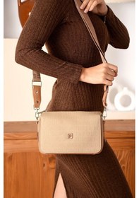 Resim Just Polo Kadın Kabartma Baskılı El Ve Omuz Çantası Shoulder Bag Bej 