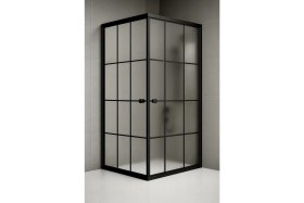 Resim Durul Duşakabin Kare Komple Buzlu Siyah Çizgi 