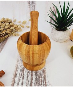 Resim El Yapımı Ahşap Ağaç Havan Sarımsak Döveceği Bambu 12 Lik 