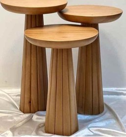 Resim Simillo Ahşap Mantar Sehpa 3 Lü Set Koyu Ceviz Renkli Masif Doğal Zigon Ve Fiskos Sehpa Takımı Koyu Ceviz 