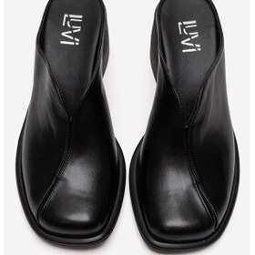 Resim Luvishoes Ardent Siyah Cilt Hakiki Deri Önü Kapalı Kadın Kalın Topuklu Terlik 