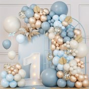 Resim 141 parça mavi, beyaz ve metal altın balon kemer seti, doğum günü partileri, düğünler, temalı partiler, oda dekorasyon aksesuarları, parti süslemeleri, vaftiz törenleri, Sevgililer Günü, yıl dönümleri, mezuniyet törenleri, bekarlar partisi 