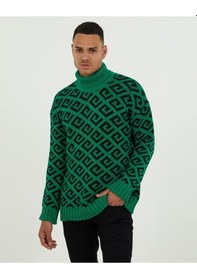 Resim Elku Moda Oversize Balıkçıyaka Kazak Pamuklu Salaş Kesim Boğazlı Triko Yeşil 