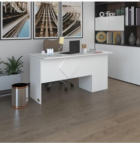 Resim Kenzlife Ofis Masası Yoko Ono Byz Sol 75 160 80 Kilitli Kapaklı Dolap Eşkenar Bilgisayar Çalışma Masası Beyaz 
