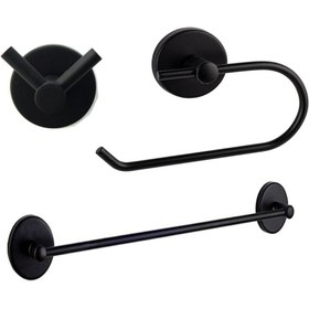 Resim Genel Markalar Siyah Banyo 3 Lü Set Bornoz Askılık, Açık Tuvalet Kağıtlık, Uzun Havluluk 
