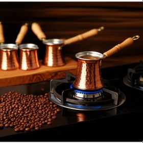 Resim Ludıa 5 Farklı Ölçüde Kalaylı Dövme Bakır Cezve Seti Kahve Seti 