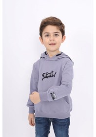 Resim Toontoy Kids Toontoy Erkek Çocuk Relax Fit Kapüşonlu Cepli Nakış Baskılı Sweatshirt - 2 İplik Koyu Gri 