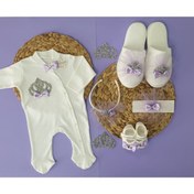 Resim Petite Ponpon Baby Yenidoğan Bebek Hediye Çiçekli Taşlı Lohusa Terlikli Tulum 0-6 Ay 