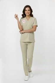 Resim Unisex Bej Moth Scrubs Üniforma Takımı, Teknisyen Tekniker Tıbbı Sekreter, S Beden 