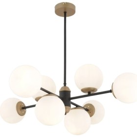 Resim Mediterian 8'li Beyaz Camlı Modern Oturma Odası Salon Avizesi, Metal Malzeme, 95x73 cm 