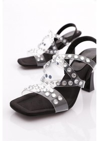 Resim Dgn 108 Kadın Arkadan Bağlamali Topuklu Abiye Ayakkabi Siyah Saten 