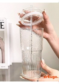 Resim Borosilikat Sunum Bardağı Kapaklı Pipetli Bardak Kahve Bardağı Isı Dayanıklı 600 ML Macchiato 